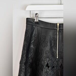 Club Monaco Faux Leather Mini Skirt with Floral Stitching